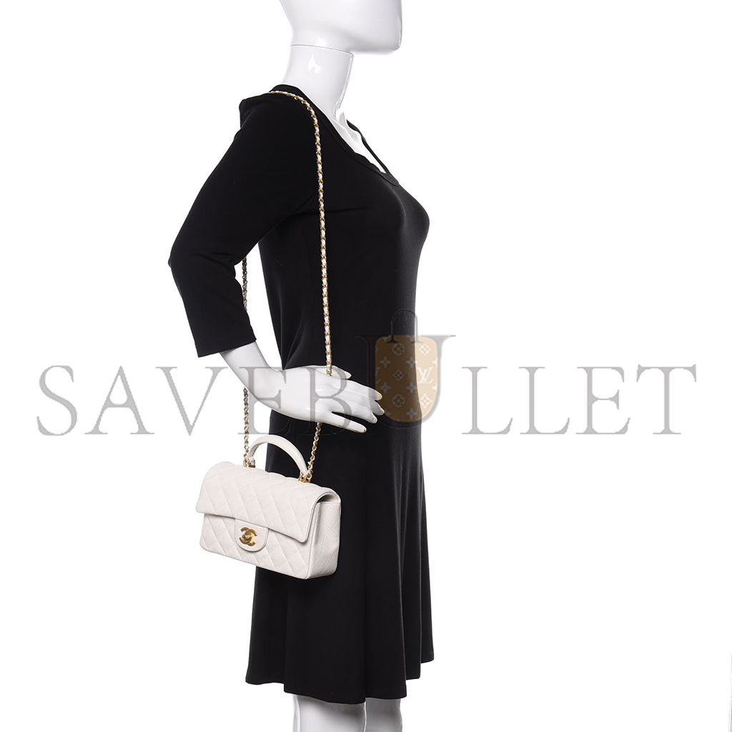 CHANEL MASTER CAVIAR QUILTED MINI TOP HANDLE RECTANGULAR FLAP WHITE (20*13*9cm)
